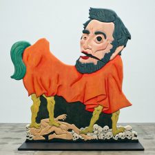 Urfather Lincoln, 2012. Polychrome basswood, 73-1/2 x 67 x 3 inches